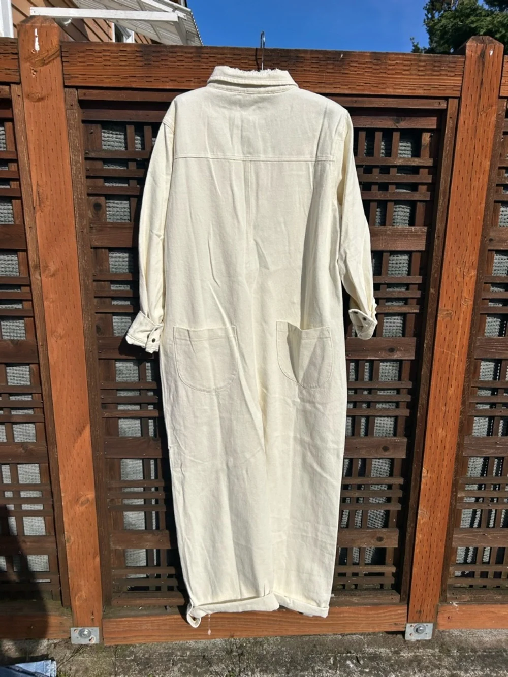 Bucket List Sarah Jumpsuit Tan Button-Up Denim Utility Jumpsuit size medium - Picture 3 of 16
